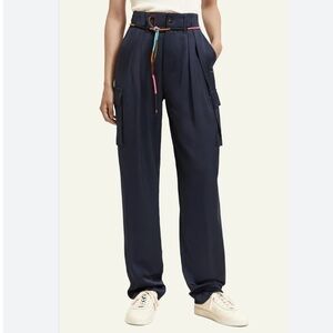 Scotch & Soda Navy Satin Faye Utility Wide-Leg Cargo Pants